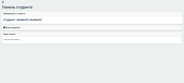 Скриншот панели студента университетской системы